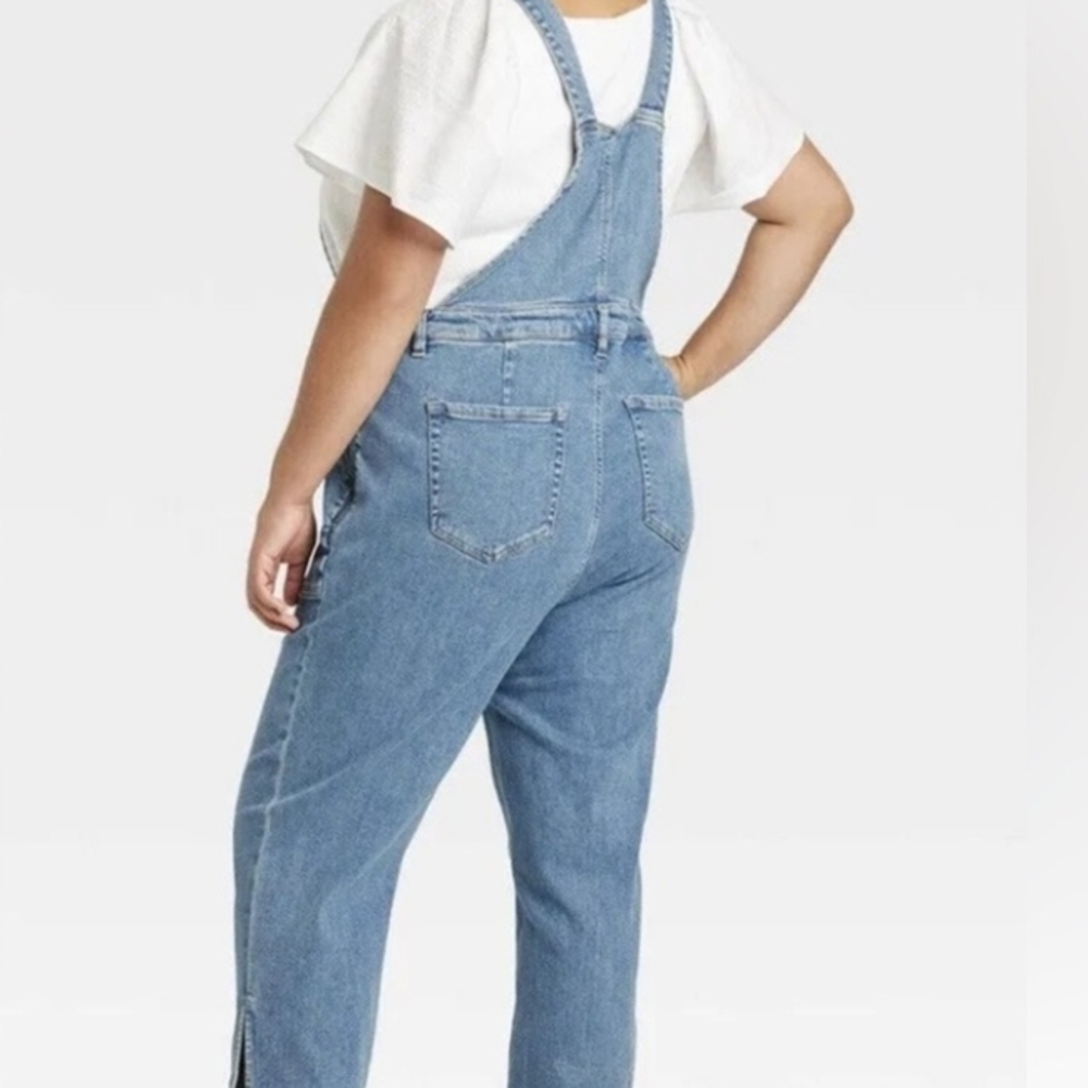 Ava & Viv 20W Denim Overalls With Ankle Slits & Side Zipper Stretchy - Picture 3 of 14